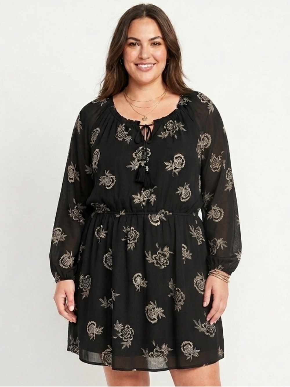 MAURICES Chiffon Floral Print Dress L 21” p2p Black NWOT